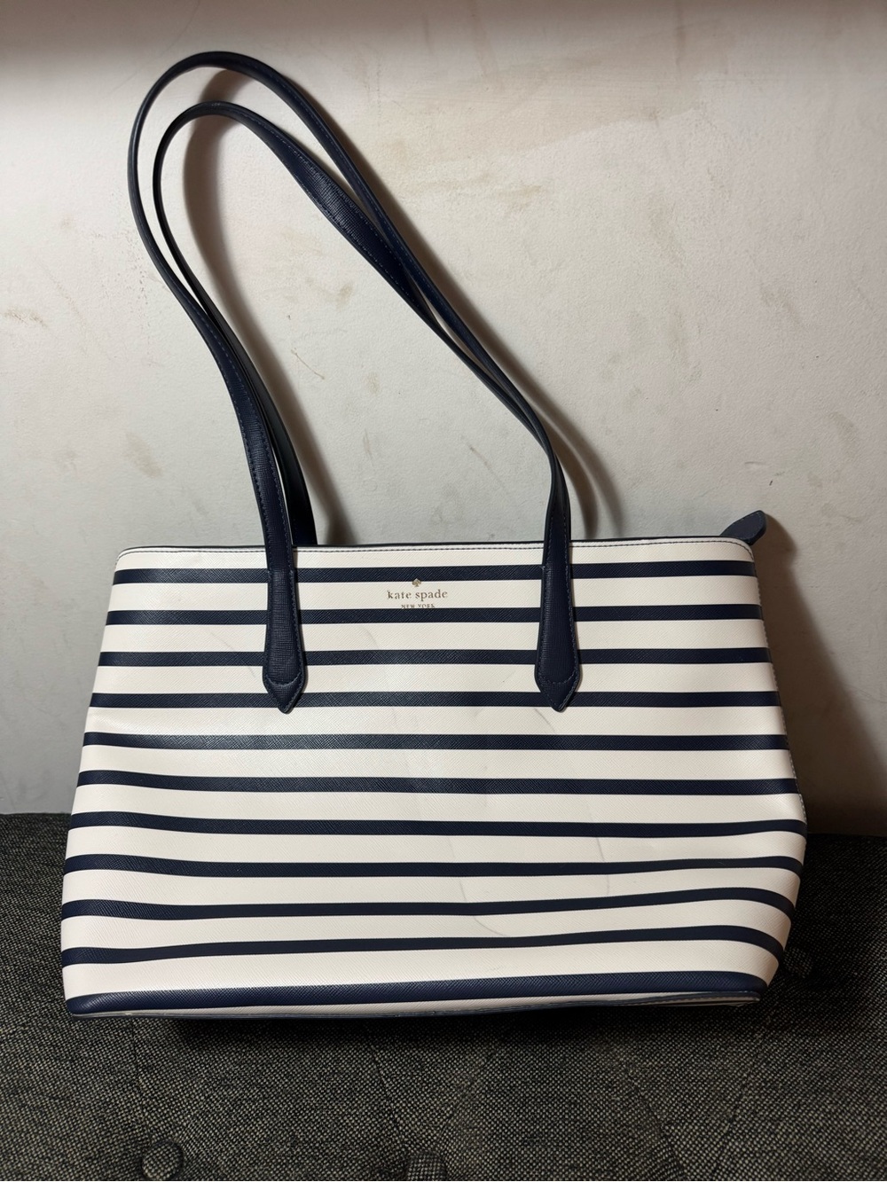 kate spade Navy and White Striped Shoulder Tote